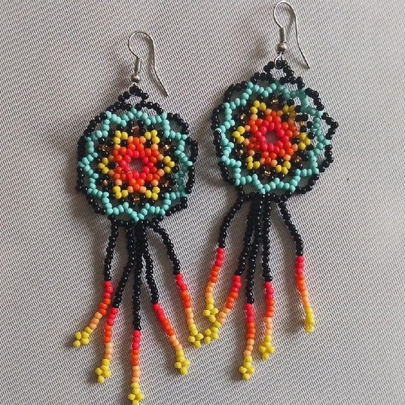 Jewelry - Colorful Beaded Handmade Dangle Mandala Earrings
